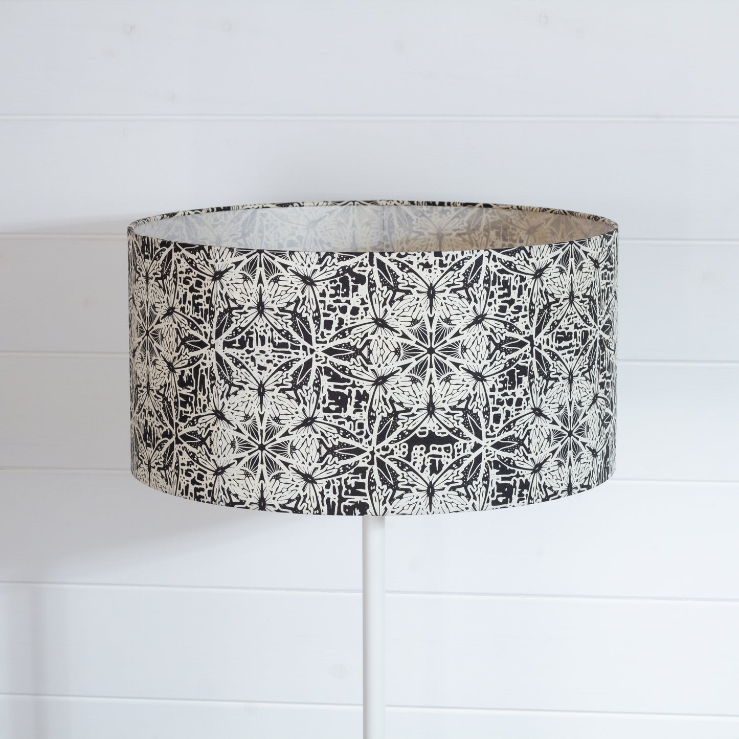 Drum Lamp Shade - B136 ~ Butterfly Kaleidoscope Black, 40cm(d) x 20cm(h)
