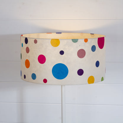 Drum Lamp Shade - P39 - Polka Dots on Natural Lokta, 40cm(d) x 20cm(h)