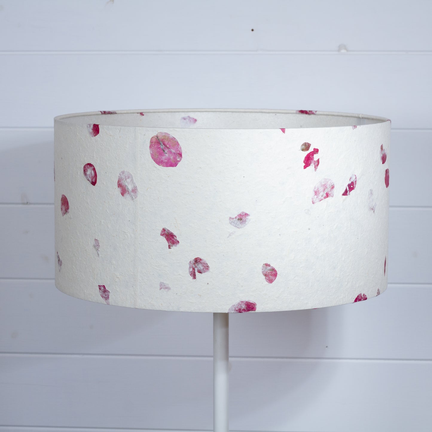 Drum Lamp Shade - P33 - Rose Petals on Natural Lokta, 40cm(d) x 20cm(h)
