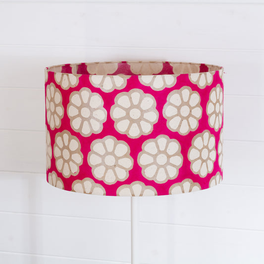 Drum Lamp Shade - P22 Batik Big Flower on Hot Pink, 40cm(d) x 25cm(h)