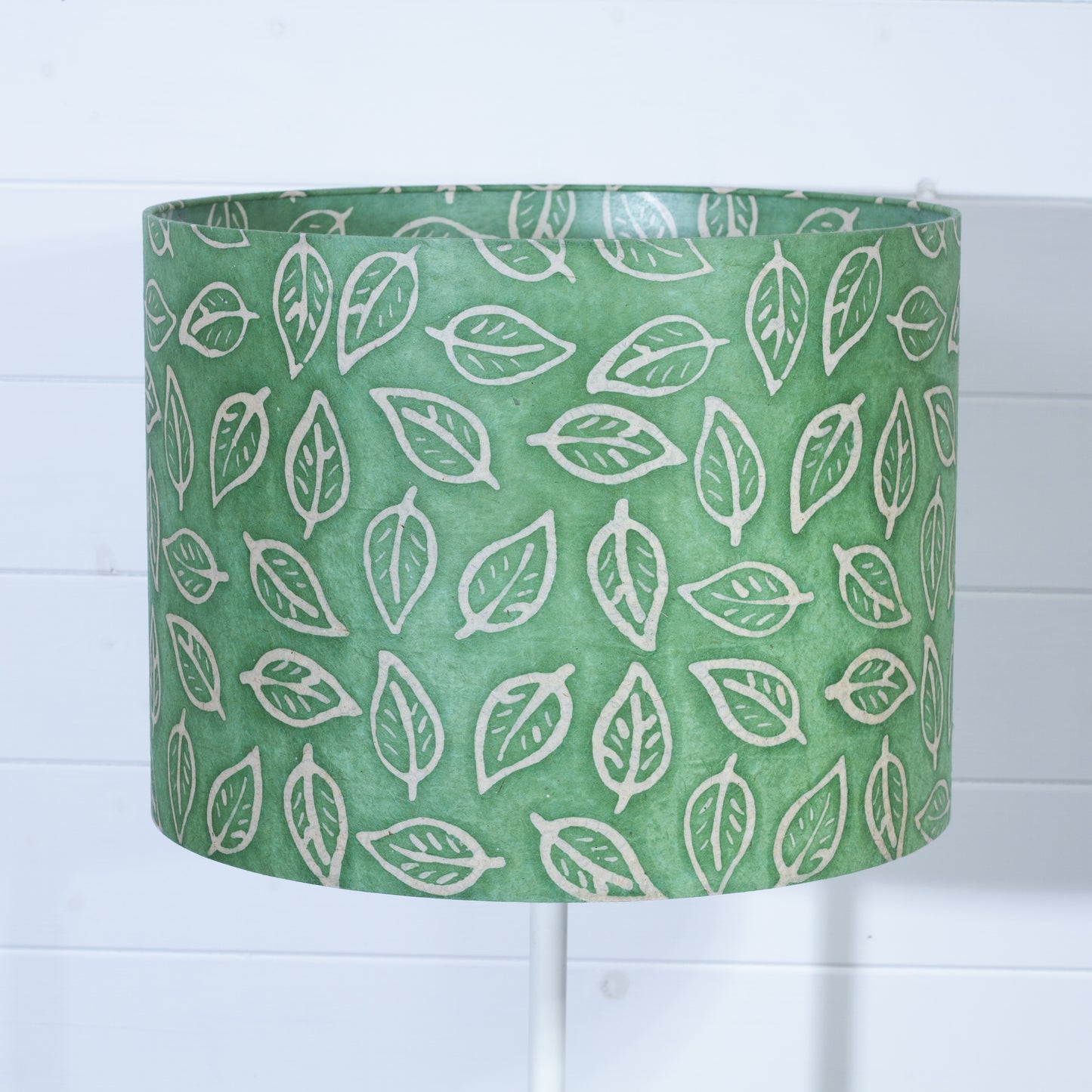 Drum Lamp Shade - P29 - Batik Leaf on Green, 40cm(d) x 30cm(h)