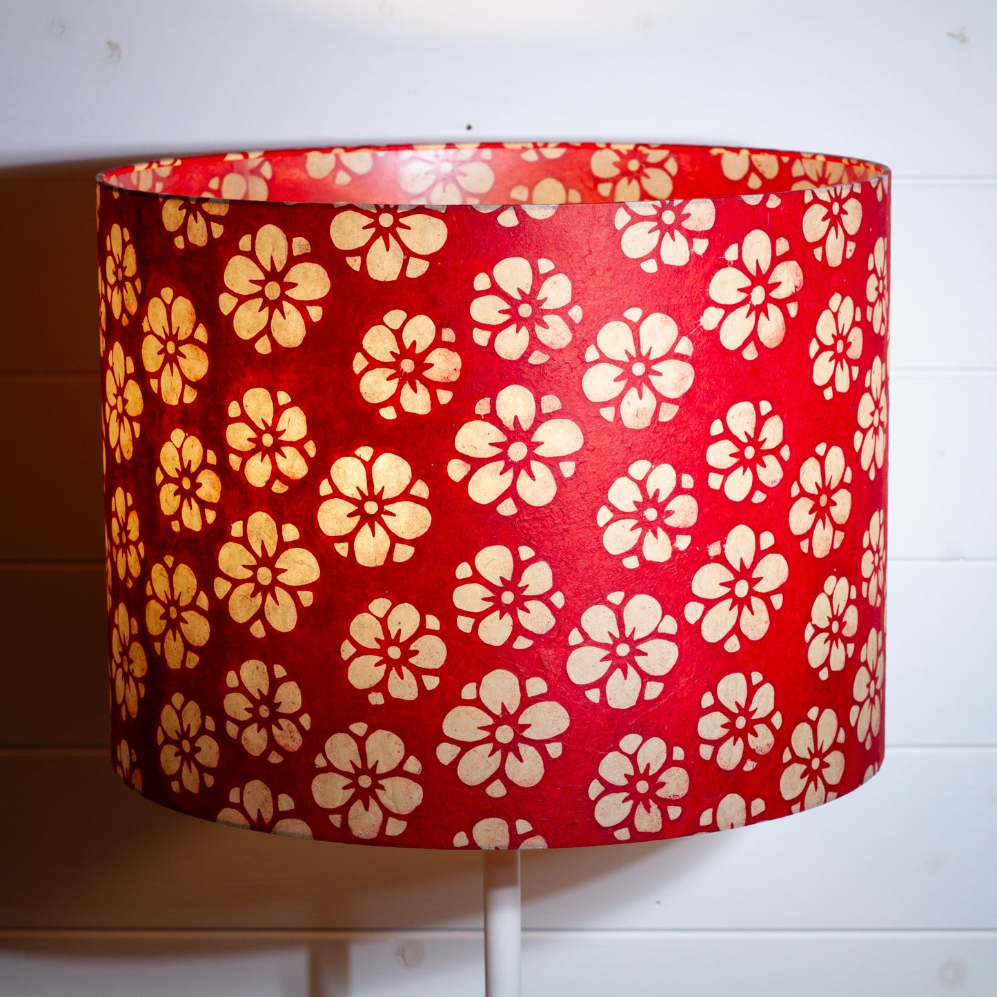 Drum Lamp Shade - P76 - Batik Star Flower Red, 40cm(d) x 30cm(h)