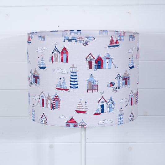 Drum Lamp Shade - F130 ~ Beach Huts, 40cm(d) x 30cm(h)