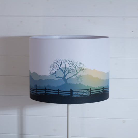 Landscape Print Drum Lamp Shade 40cm(d) x 30cm(h) - Blue/Orange (Gate)