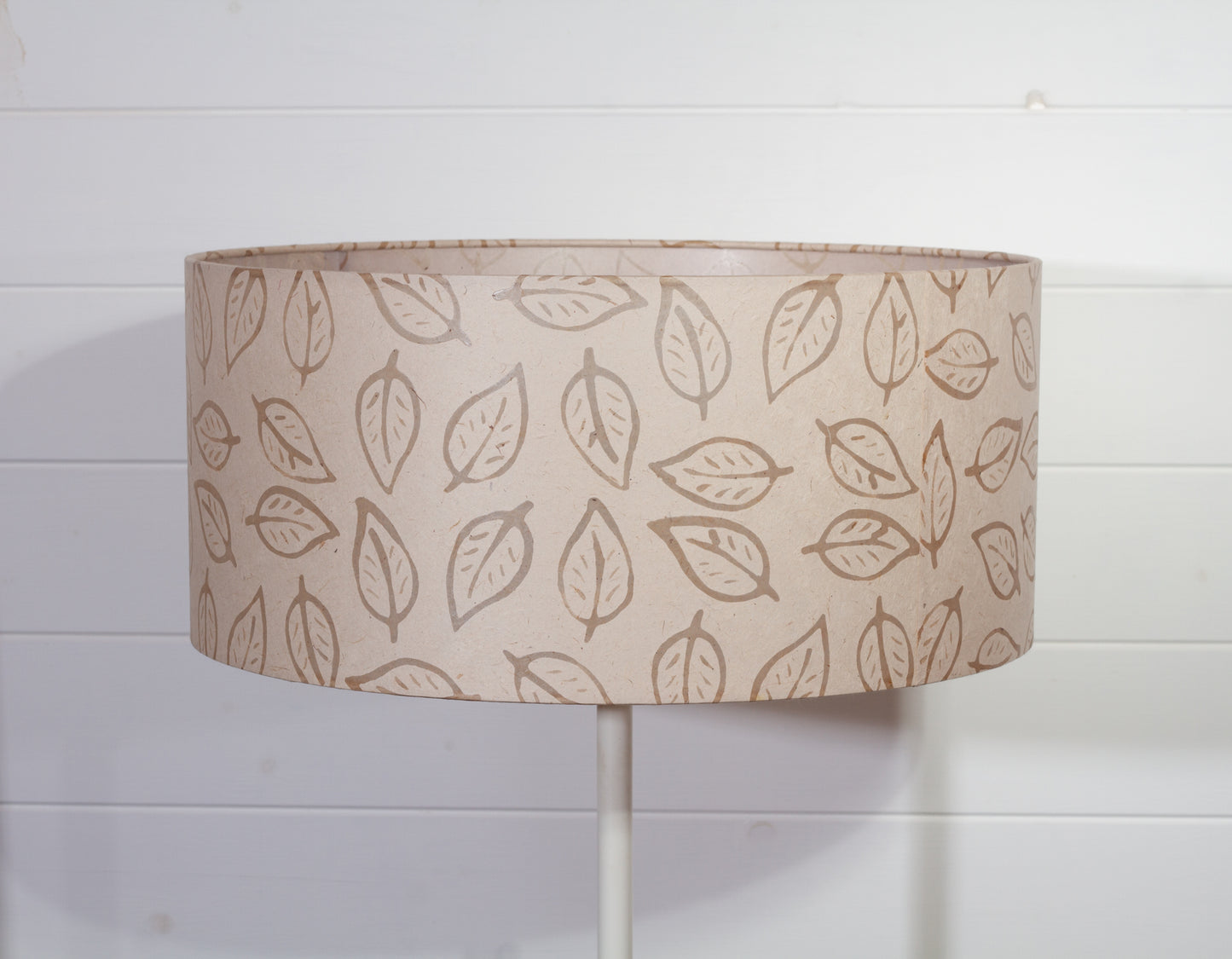 Drum Lamp Shade - P28 - Batik Leaf on Natural, 45cm(d) x 20cm(h)