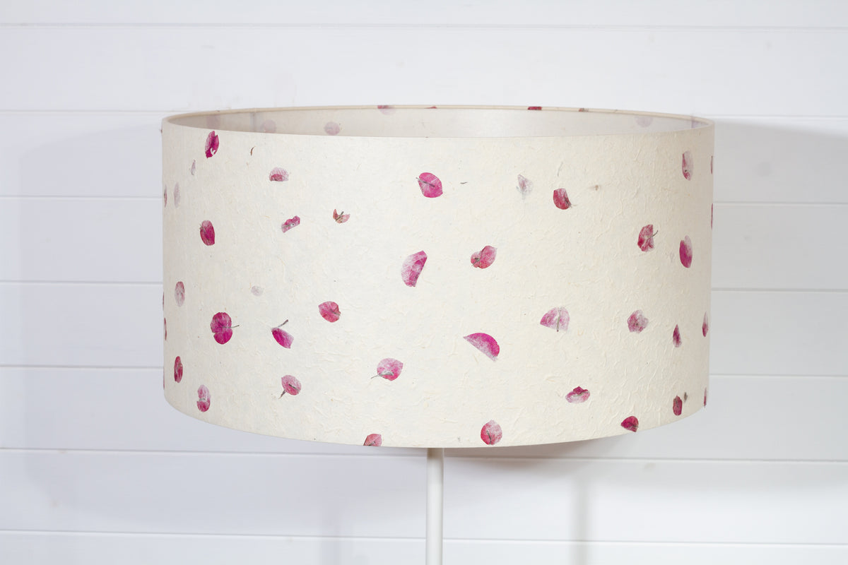 Drum Lamp Shade - P33 - Rose Petals on Natural Lokta, 60cm(d) x 30cm(h)