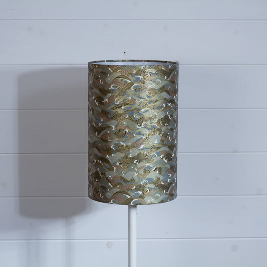 Drum Lamp Shade - W03 ~ Gold Waves on Greys, 20cm(d) x 30cm(h)
