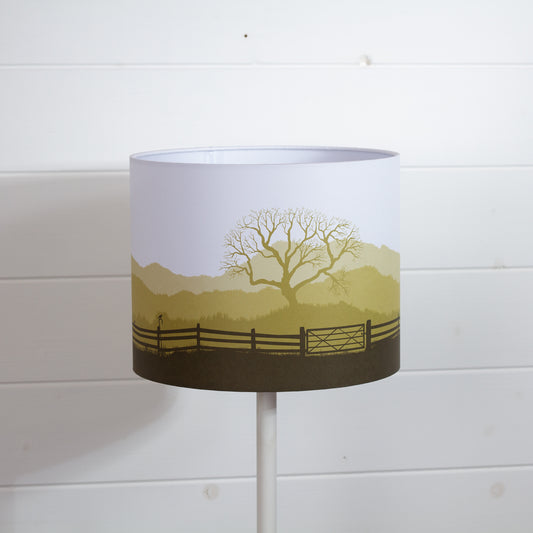 Drum Lamp Shade - Landscape Gate Yellow, 25cm(d) x 20cm(h)