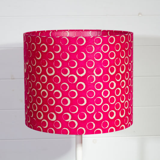 Drum Lamp Shade - B140 ~ Batik Circles Hot Pink, 30cm(d) x 25cm(h)