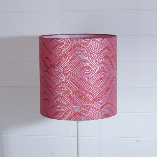 Drum Lamp Shade - W04 ~ Pink Hills with Gold Flowers, 30cm(d) x 30cm(h)