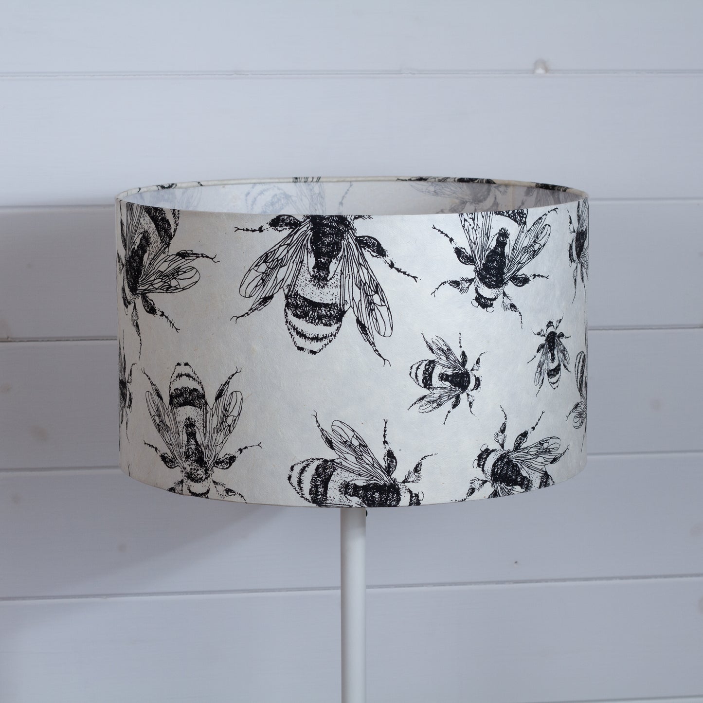Drum Lamp Shade - P42 - Bees Screen Print on Natural Lokta, 35cm(d) x 20cm(h)
