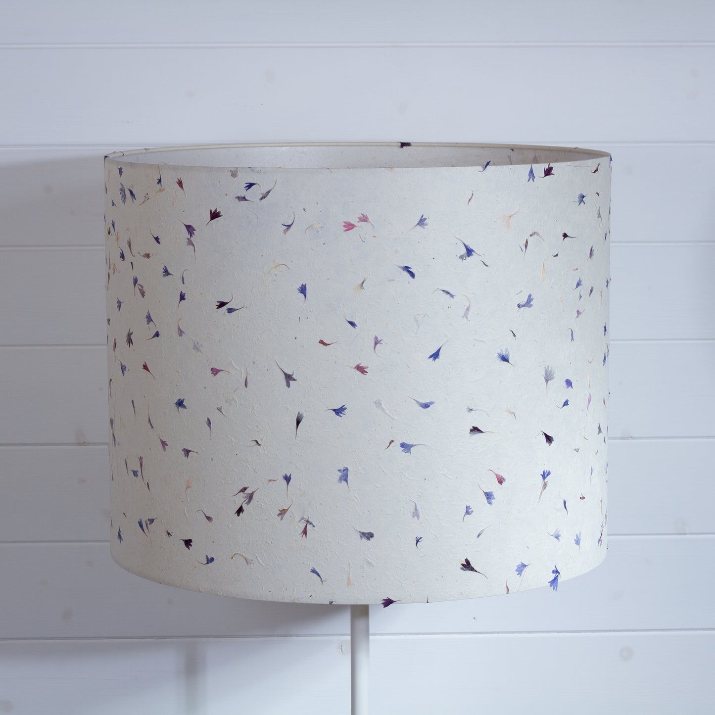 Drum Lamp Shade - P34 - Cornflower Petals on Natural Lokta, 50cm(d) x 40cm(h)