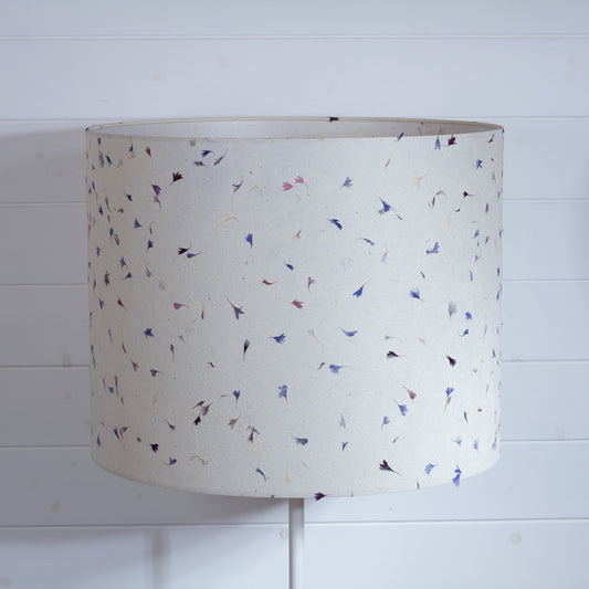 Drum Lamp Shade - P34 - Cornflower Petals on Natural Lokta, 50cm(d) x 40cm(h)