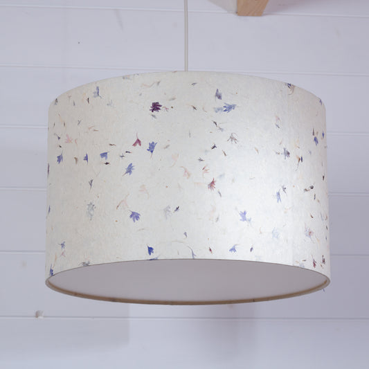 Drum Lamp Shade - P34 - Cornflower Petals on Natural, 40cm(d) x 25cm(h)