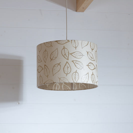 Drum Lamp Shade - P28 - Batik Leaf on Natural, 30cm(d) x 20cm(h)