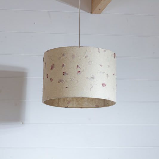 Drum Lamp Shade - P33 - Rose Petals on Natural Lokta, 30cm(d) x 20cm(h)