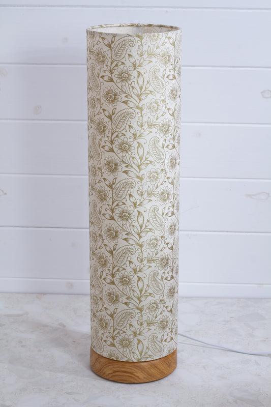 Flat Round Oak Table Lamp with 15cm x 55cm Lampshade in P69 - Garden Gold