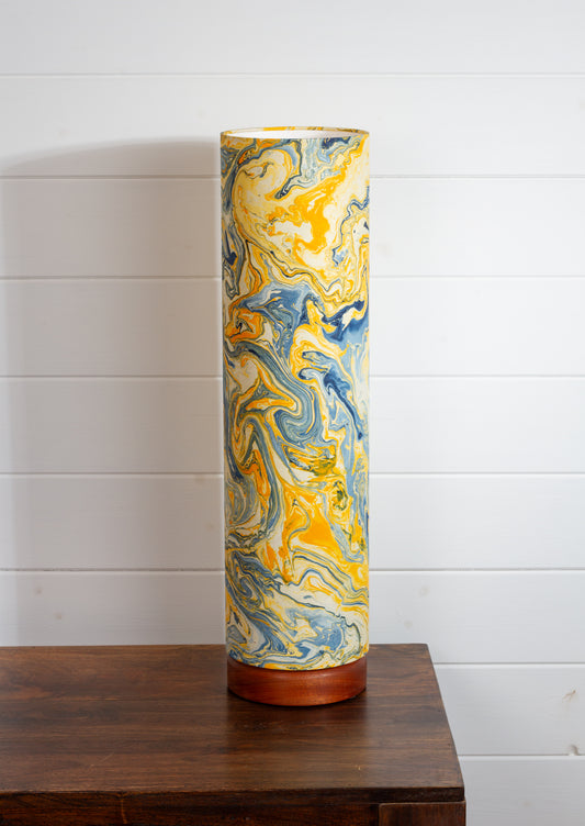 Flat Round Sapele Table Lamp with 15cm x 60cm Lampshade in B139 ~ Coastline Marble