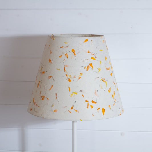 Conical Lamp Shade P32 - Marigold Petals on Natural Lokta, 23cm(top) x 40cm(bottom) x 31cm(height)