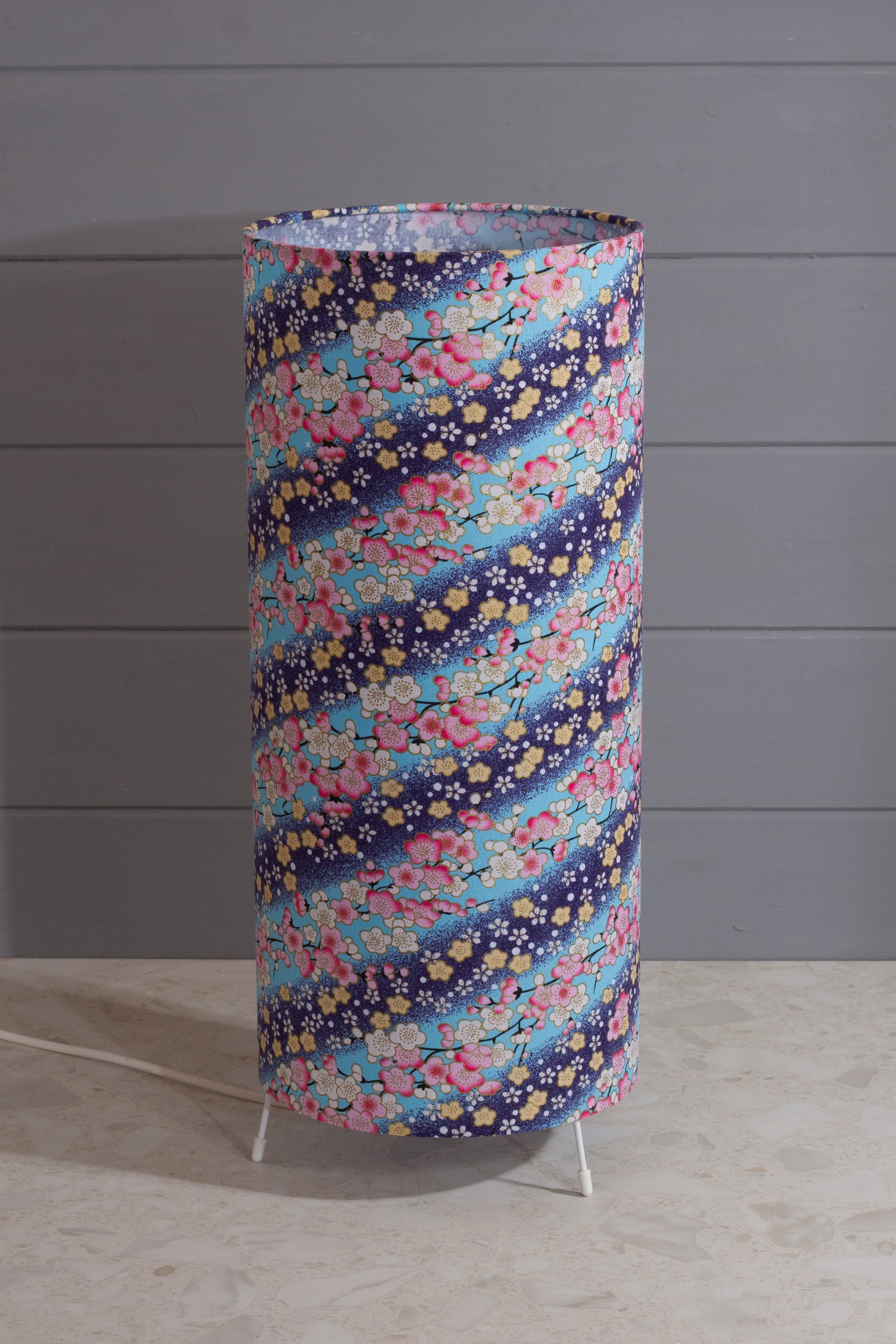 Free Standing Table Lamp Large - F120 ~ Cherry Blossom Blues Fabric