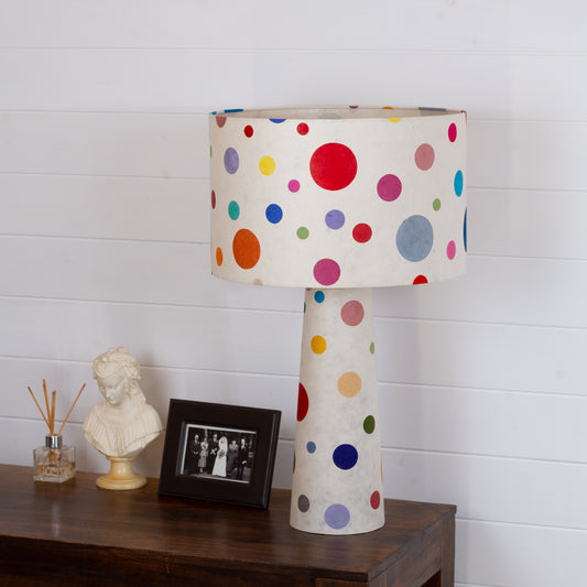 Matching Table Lamp Large with Drum Lamp Shade ~ Polka Dots on Natural Lokta (P39)