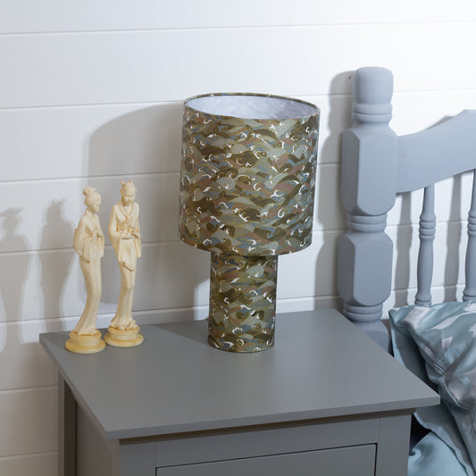 Matching Table Lamp Small with Drum Lamp Shade ~ Gold Waves on Greys (W03)