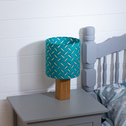 Square Oak Table Lamp with 20cm Drum Lamp Shade P15 ~ Batik Tread Plate Mint Green