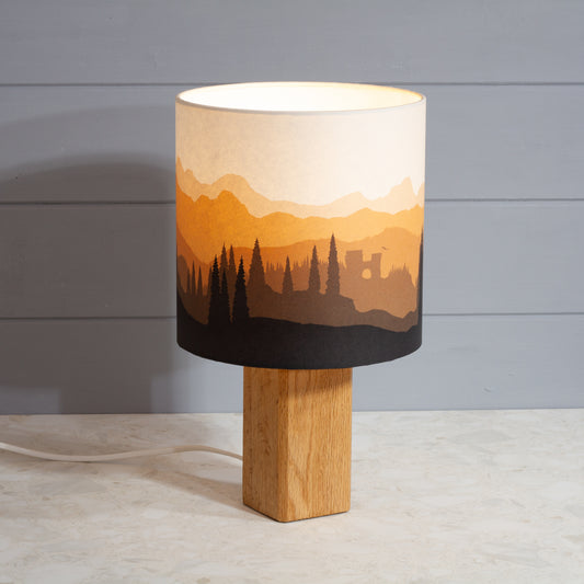 Landscape Castle Print, Oak Table Lamp with Drum Shade ~ 9 Colour options