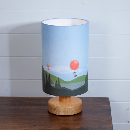 Round Oak Table Lamp (15cm) with 20cm x 30cm Lamp Shade in Red Balloon Landscape