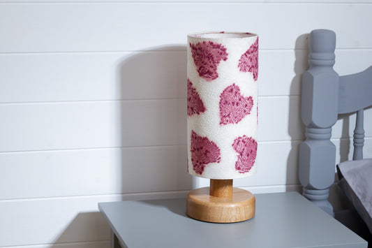 Round Oak Table Lamp (15cm) with 15cm x 30cm Drum Lampshade in B131 ~ Soft Hearts Rose