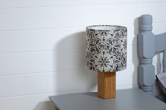 Square Oak Table Lamp with 20cm Drum Lamp Shade B136 ~ Butterfly Kaleidoscope Black