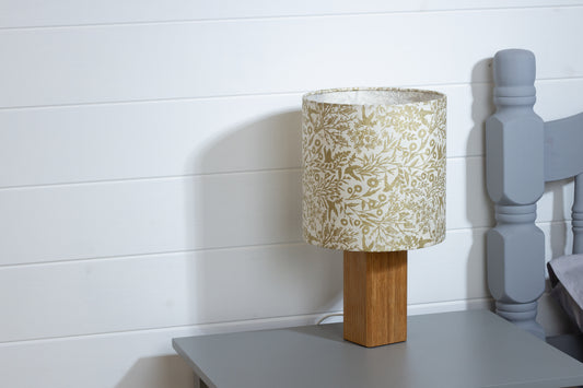 Square Oak Table Lamp with 20cm Drum Lamp Shade B135 ~ Gold Birds
