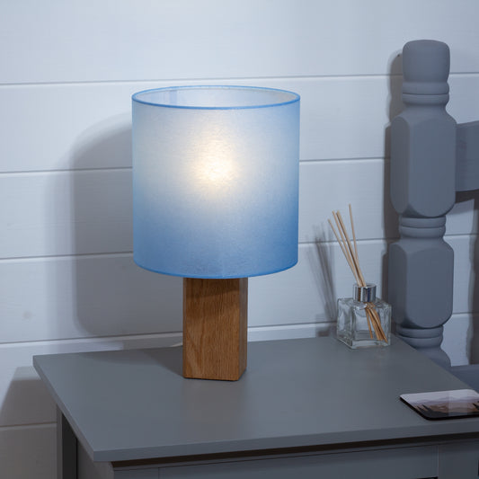 Square Oak Table Lamp with 20cm Drum Lamp Shade P51 ~ Blue Non Woven Fabric