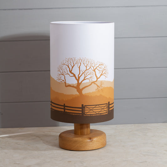 Round Oak Table Lamp with 20cm x 30cm Lamp Shade in Landscape Gate Orange