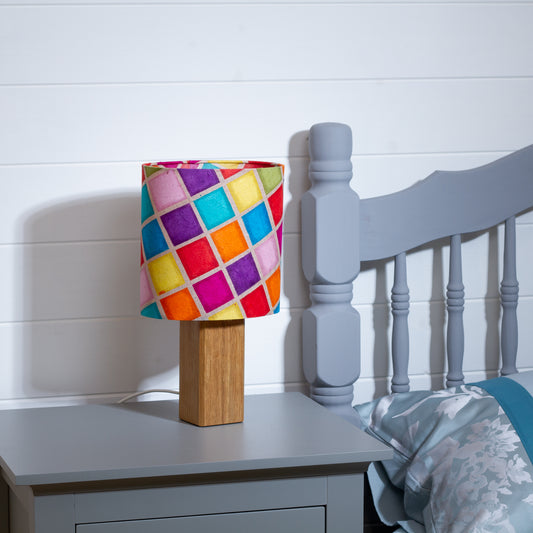 Square Oak Table Lamp with 20x20cm Oval Lamp Shade P01 offset