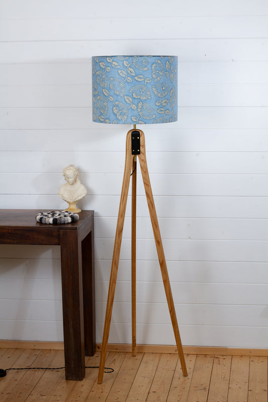 Oak Tripod Floor Lamp - B129 ~ Batik Peony Blue