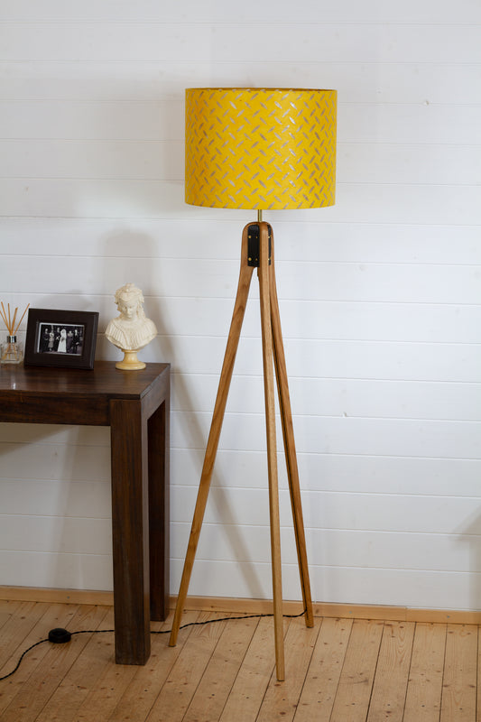 Oak Tripod Floor Lamp - P89 ~ Batik Tread Plate Yellow