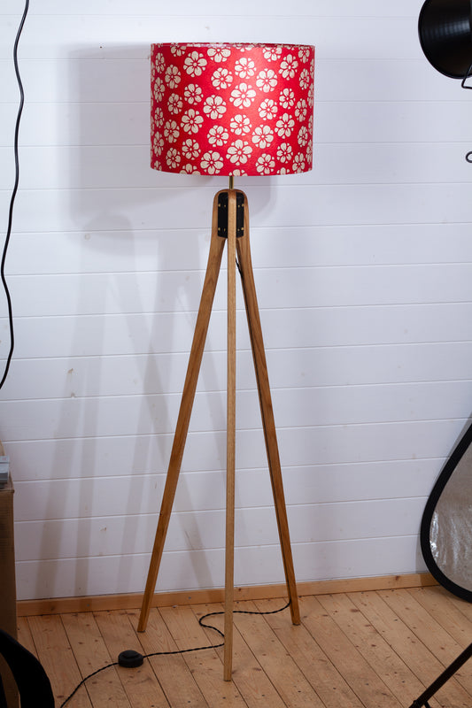 Oak Tripod Floor Lamp - P76 - Batik Star Flower Red
