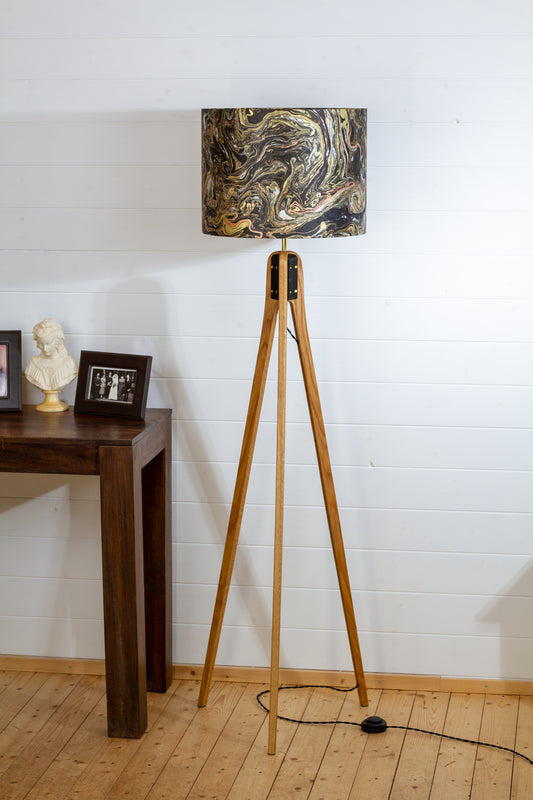Oak Tripod Floor Lamp - B132 ~ Metallic Marble
