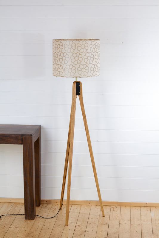 Oak Tripod Floor Lamp - P17 - Batik Big Flower on Natural