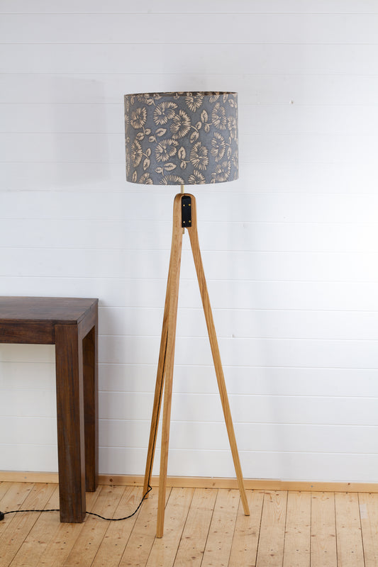 Oak Tripod Floor Lamp - B119 ~ Batik Peony Grey