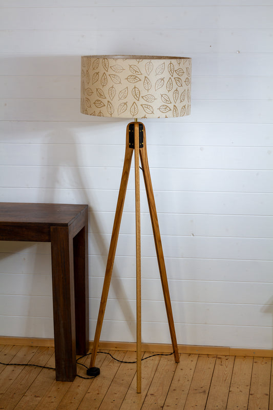 Oak Tripod Floor Lamp - P28 - Batik Leaf on Natural