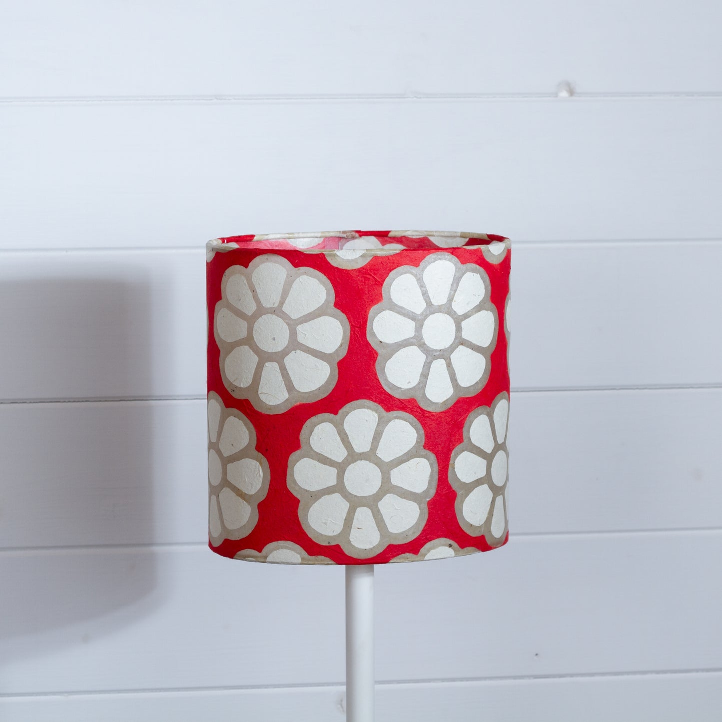 Oval Lamp Shade - P18 - Batik Big Flower on Red, 20cm(w) x 20cm(h) x 13cm(d)