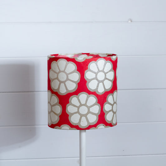 Oval Lamp Shade - P18 - Batik Big Flower on Red, 20cm(w) x 20cm(h) x 13cm(d)
