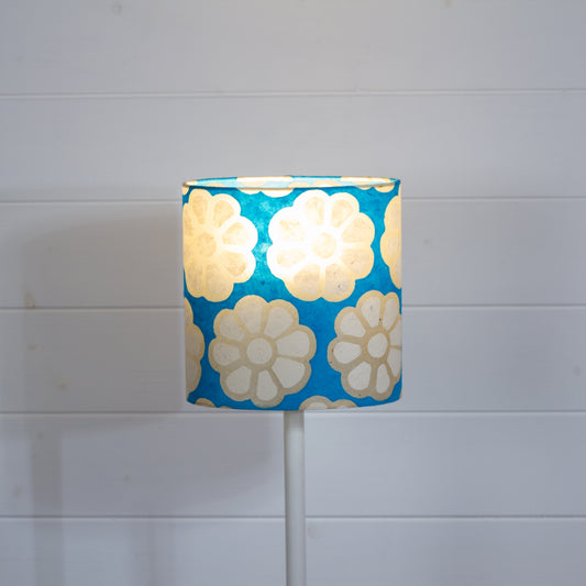 Oval Lamp Shade - P23 - Batik Big Flower on Teal, 20cm(w) x 20cm(h) x 13cm(d)