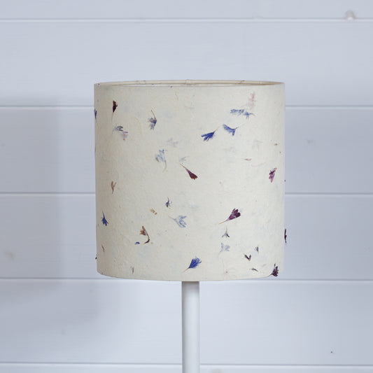 Oval Lamp Shade - P34 - Cornflower Petals on Natural Lokta, 20cm(w) x 20cm(h) x 13cm(d)