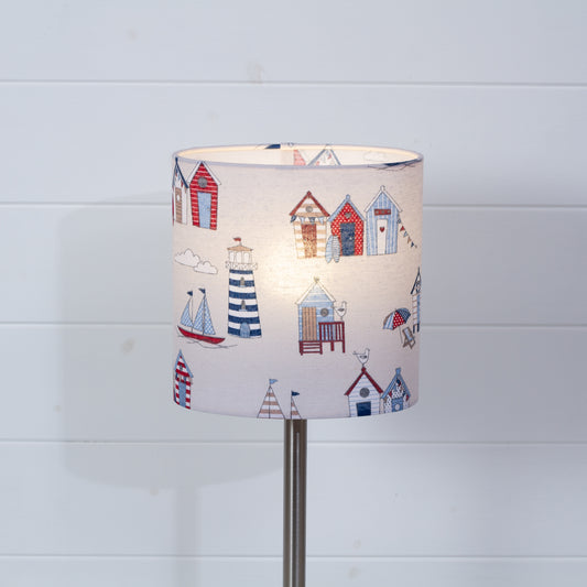 Oval Lamp Shade - F130 Beach Huts Fabric, 20cm(w) x 20cm(h) x 13cm(d)