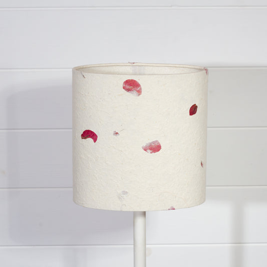 Oval Lamp Shade - P33 - Rose Petals on Natural Lokta, 20cm(w) x 20cm(h) x 13cm(d)