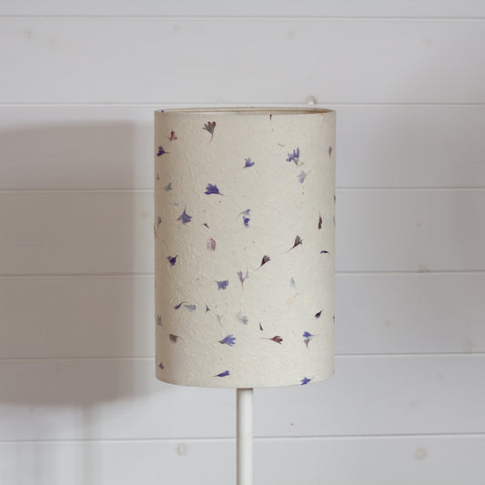 Oval Lamp Shade - P34 - Cornflower Petals on Natural Lokta, 20cm(w) x 30cm(h) x 13cm(d)