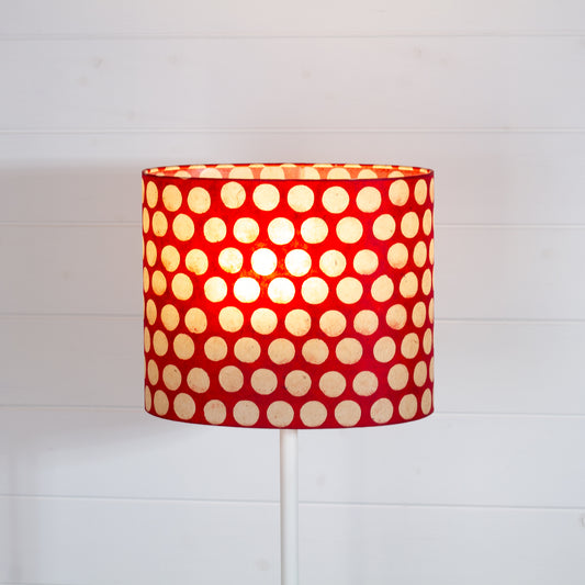 Oval Lamp Shade - P84 ~ Batik Dots on Red, 30cm(w) x 25cm(h) x 22cm(d)